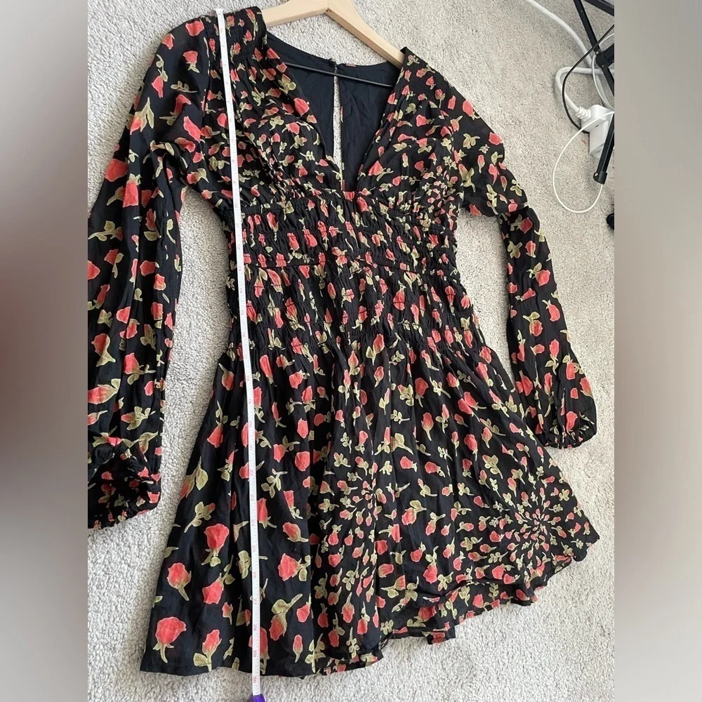 Free People|| Keep You Long Sleeve Mini Dress, Black and Rose Combo. size Small